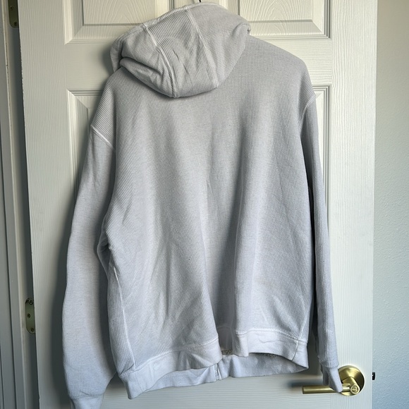 Fleece Inside Waffle Outside Zip Up Hoodie with Pockets and Thumb Holes - Picture 3 of 3